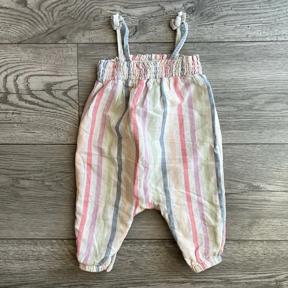 Old Navy Baby Girl Multi Colored Stripe Linen Jumpsuit Spaghetti Strap 3-6 Month
